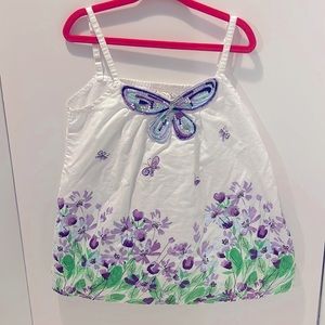 5/6 White and Purple Butterfly Flower Flowy Spaghetti Strap Tank Top 1989 Place